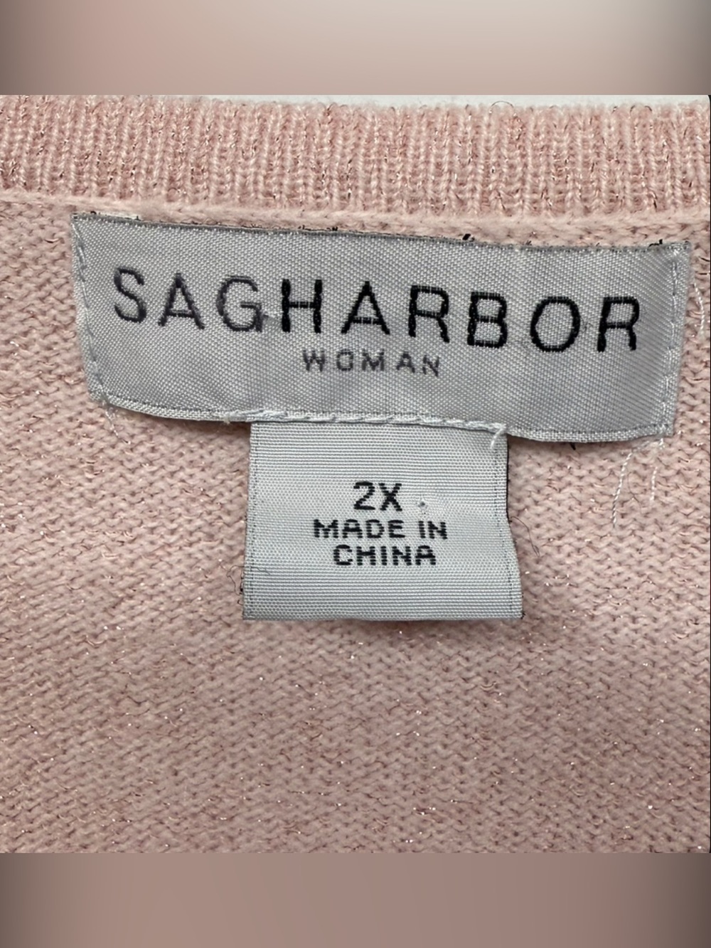 Sag Harbor Woman Pink Metallic Shimmer Portrait Collar Sweater Pearl Brooch 2X - Picture 2 of 6
